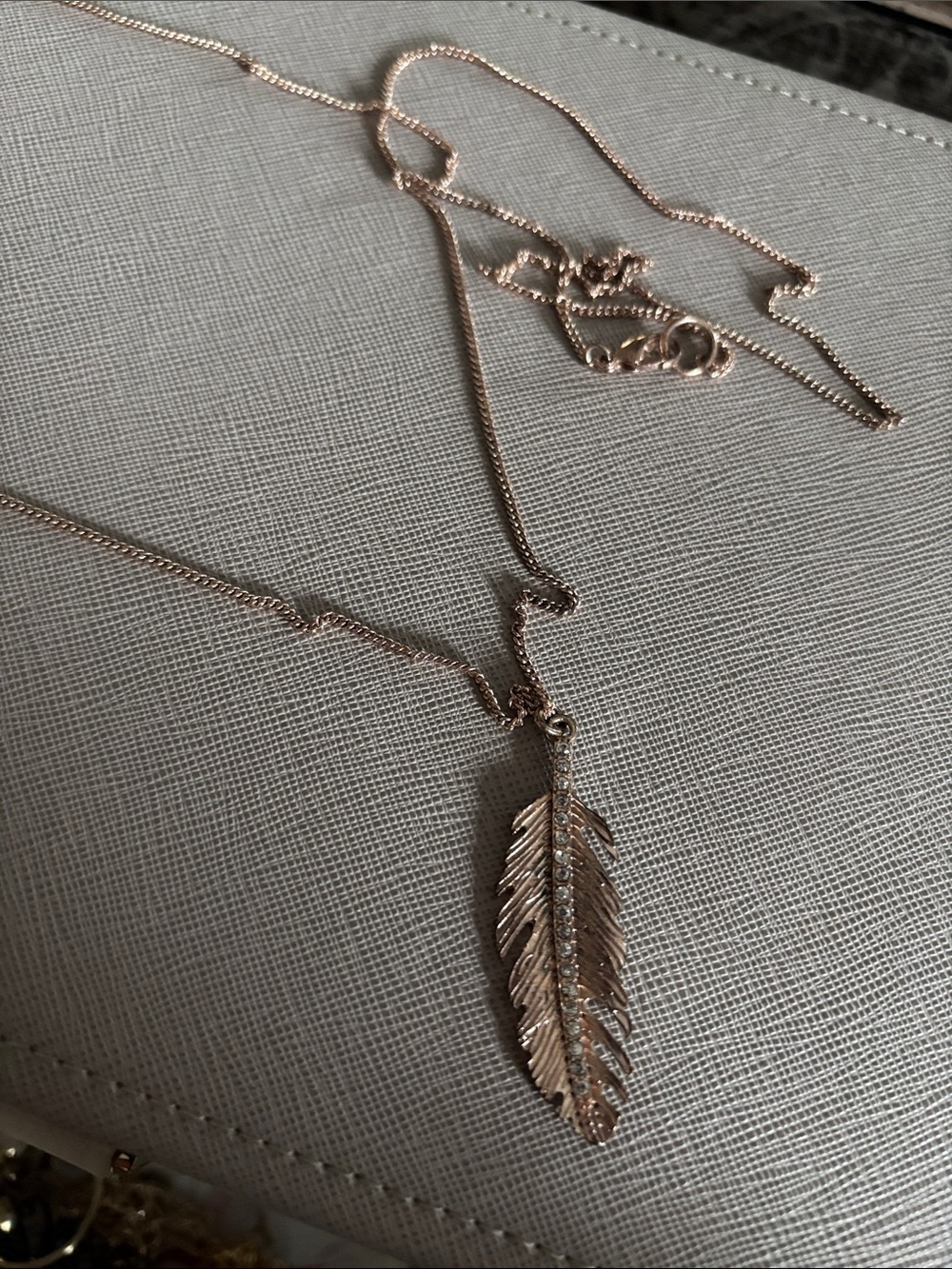Long Rose Gold Feather Pendant Necklace - Women Jewelry